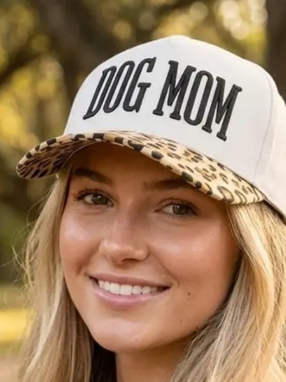 Dog Mom Leopard Brim Trucker Hat - White